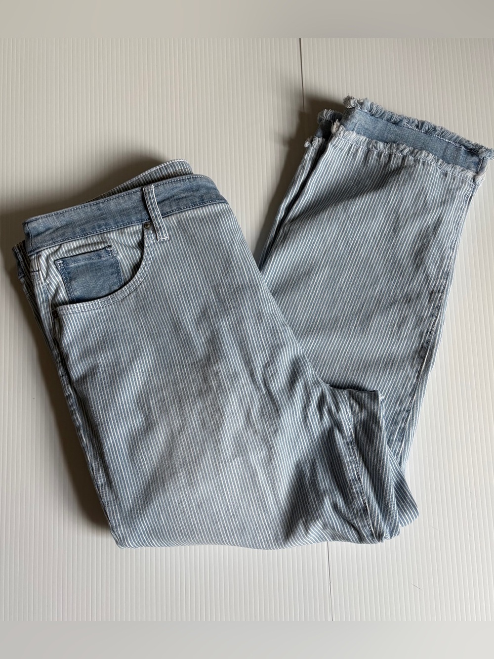 chico's Girlfriend Striped Frayed Jeans Size 16